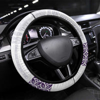 Samoa Siapo Purple Trimmed Steering Wheel Cover Samoa White Sunday - Polynesian Pride