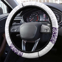 Samoa Siapo Purple Trimmed Steering Wheel Cover Samoa White Sunday - Polynesian Pride
