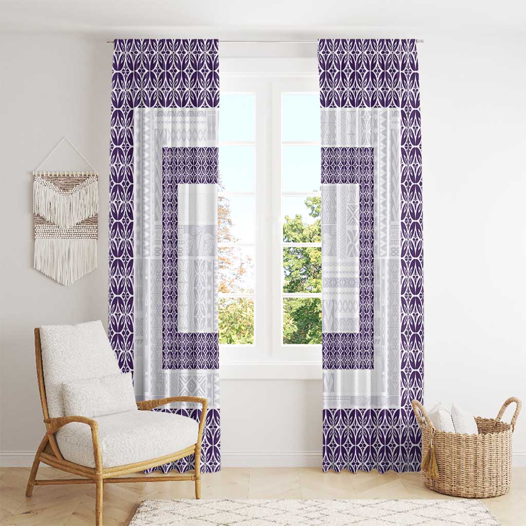 Samoa Siapo Purple Trimmed Window Curtain Samoa White Sunday - Polynesian Pride
