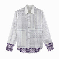 Samoa Siapo Purple Trimmed Women Casual Shirt Samoa White Sunday - Polynesian Pride