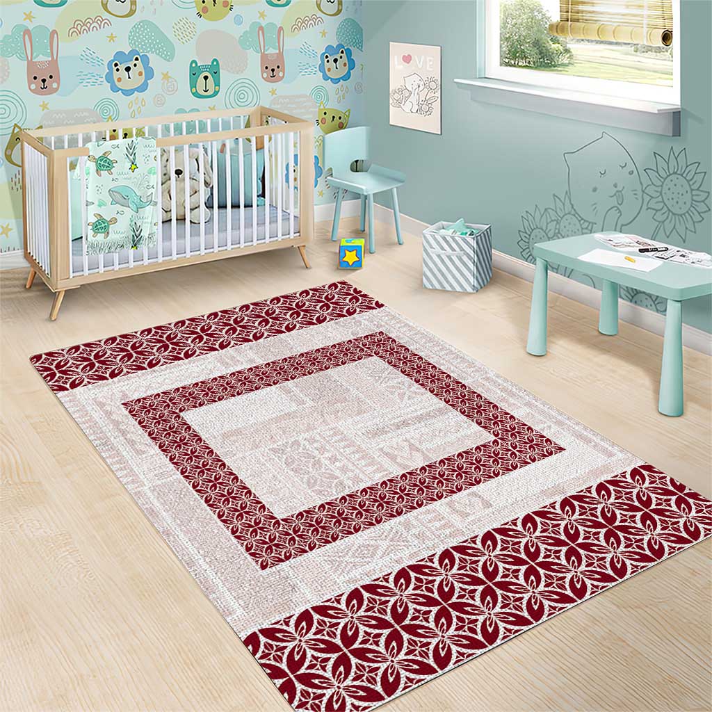 Samoa Siapo Red Trimmed Area Rug Samoa White Sunday - Polynesian Pride