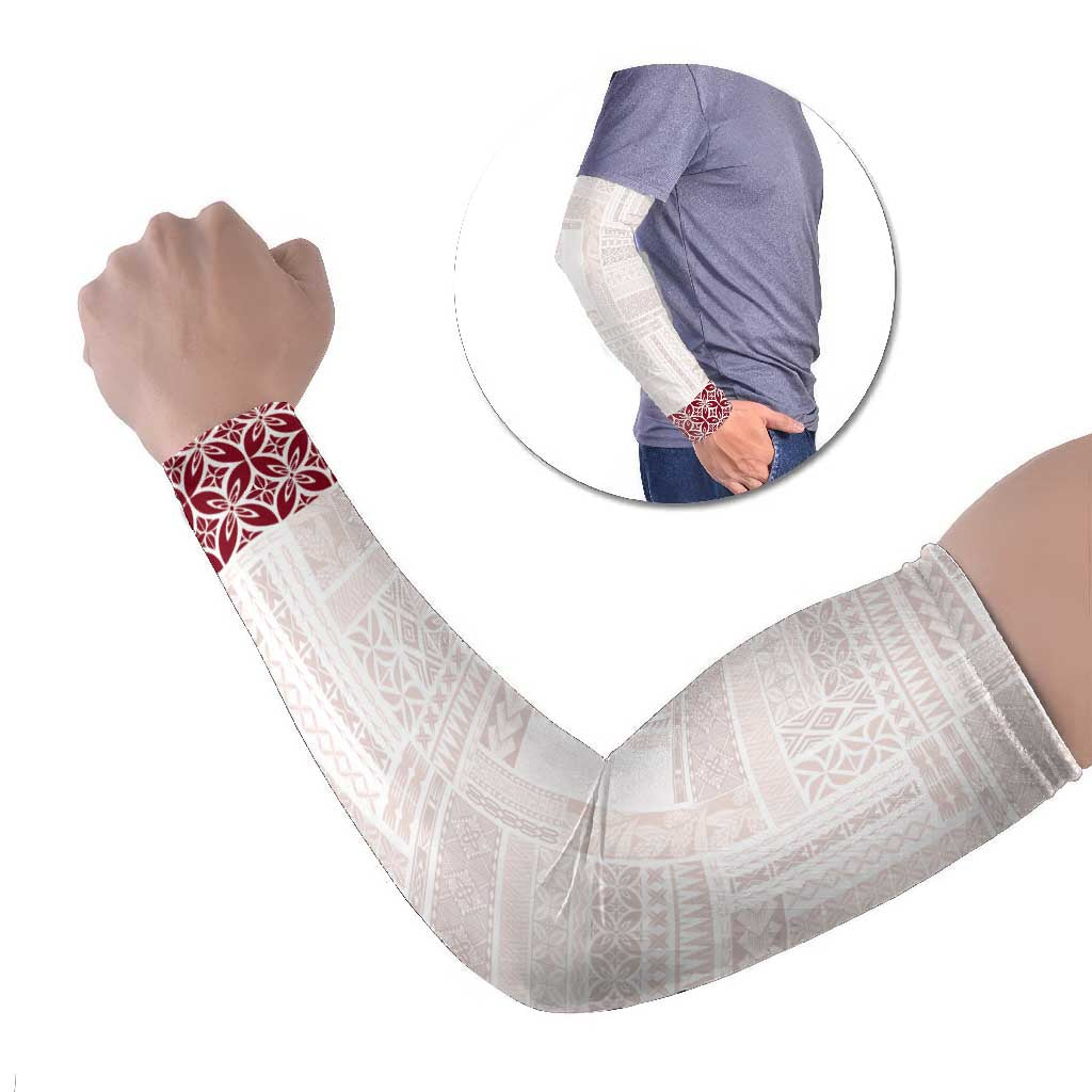 Samoa Siapo Red Trimmed Arm Sleeves Samoa White Sunday LT01 Set of 2 Red - Polynesian Pride