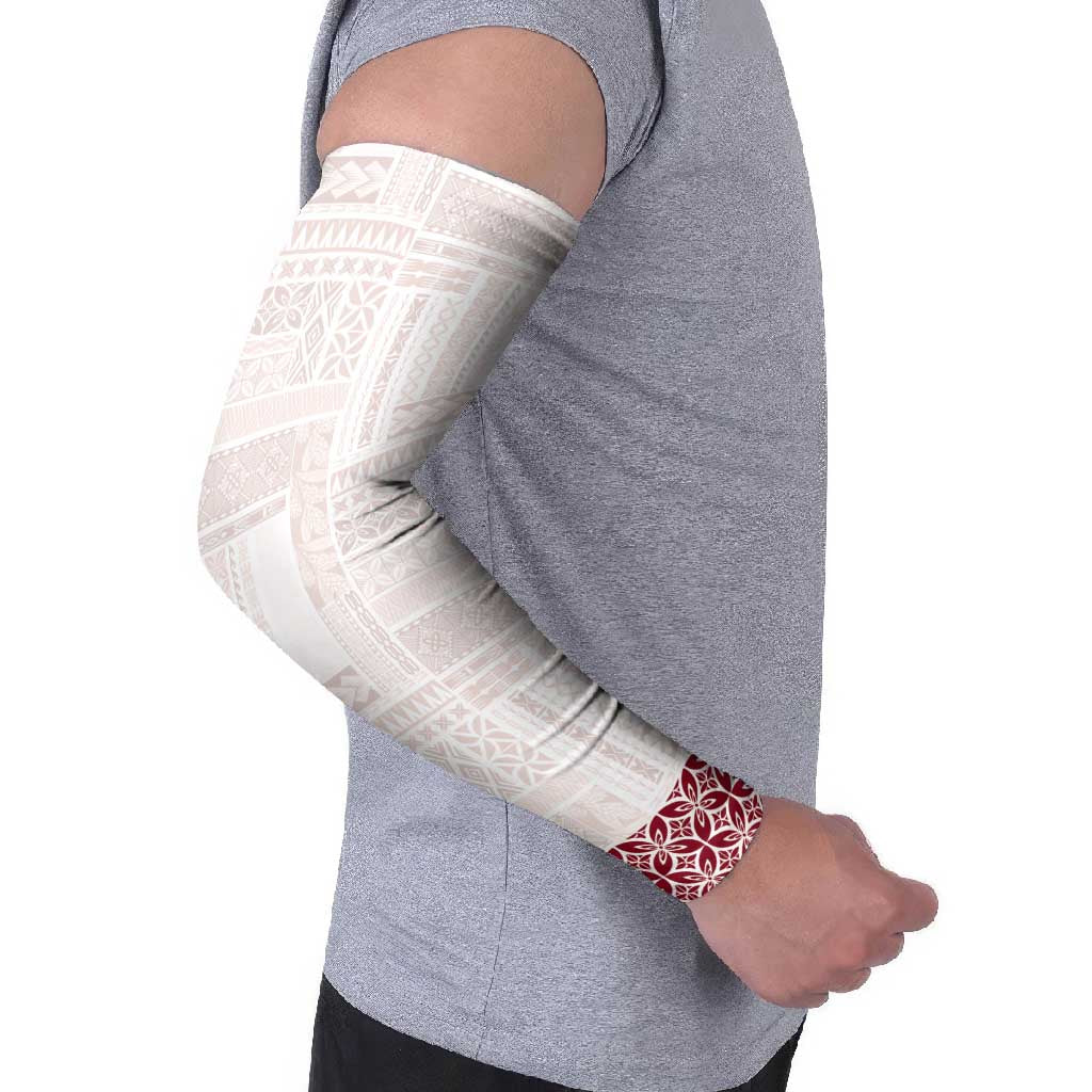 Samoa Siapo Red Trimmed Arm Sleeves Samoa White Sunday LT01 - Polynesian Pride