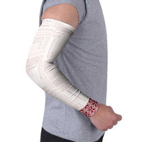 Samoa Siapo Red Trimmed Arm Sleeves Samoa White Sunday LT01 - Polynesian Pride