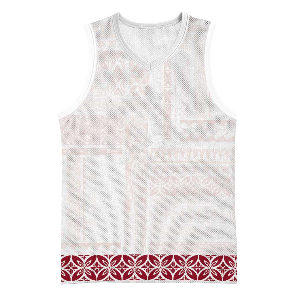 Samoa Siapo Red Trimmed Basketball Jersey Samoa White Sunday - Polynesian Pride