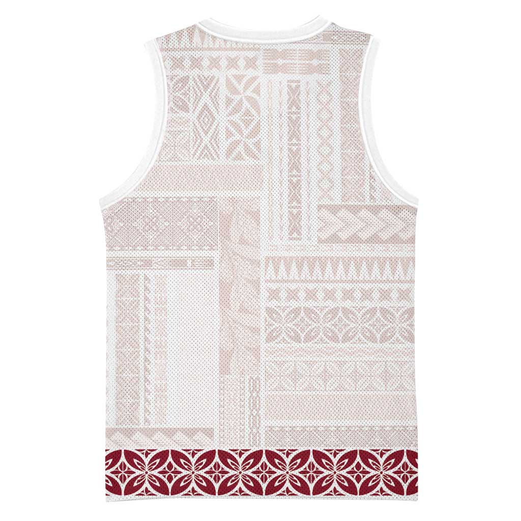 Samoa Siapo Red Trimmed Basketball Jersey Samoa White Sunday LT01 - Polynesian Pride