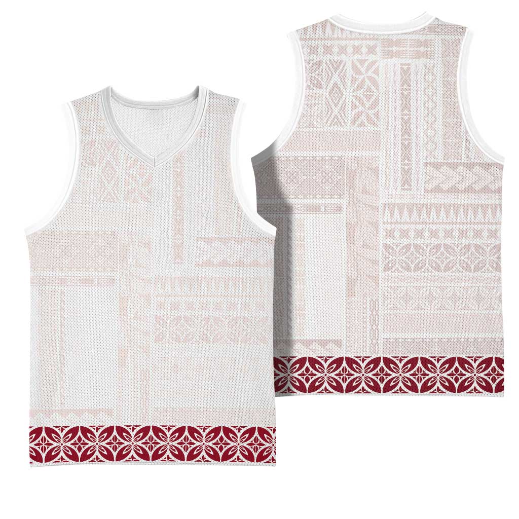 Samoa Siapo Red Trimmed Basketball Jersey Samoa White Sunday LT01 - Polynesian Pride