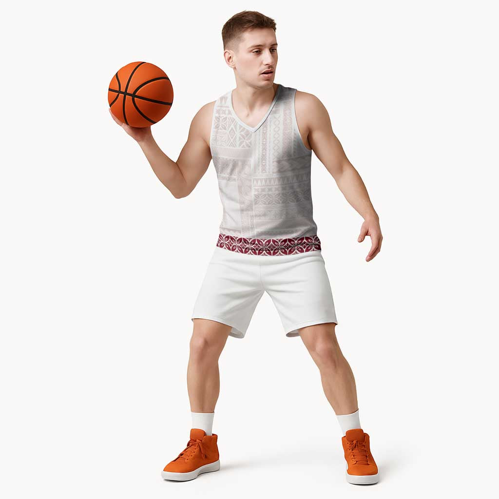 Samoa Siapo Red Trimmed Basketball Jersey Samoa White Sunday LT01 - Polynesian Pride