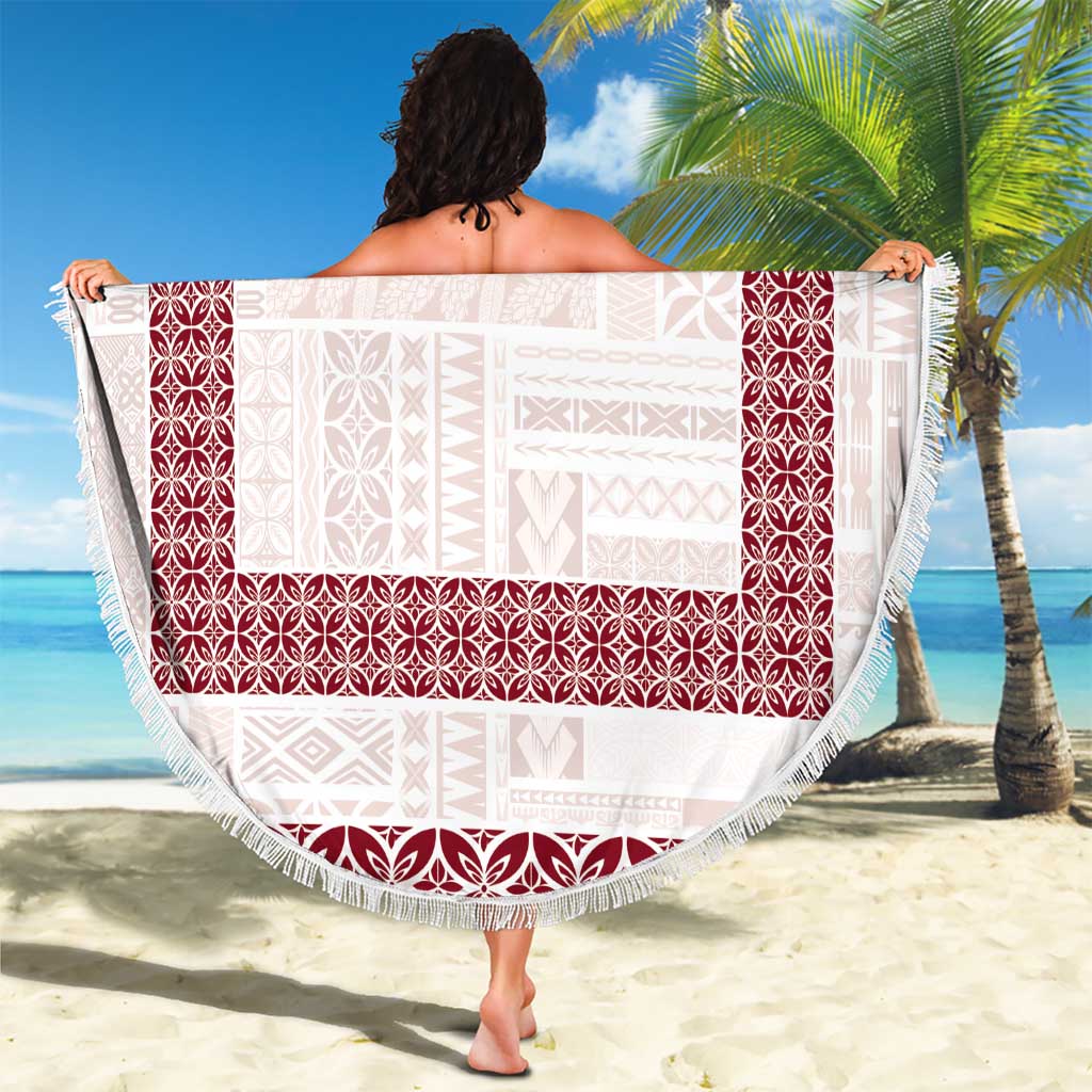 Samoa Siapo Red Trimmed Beach Blanket Samoa White Sunday - Polynesian Pride