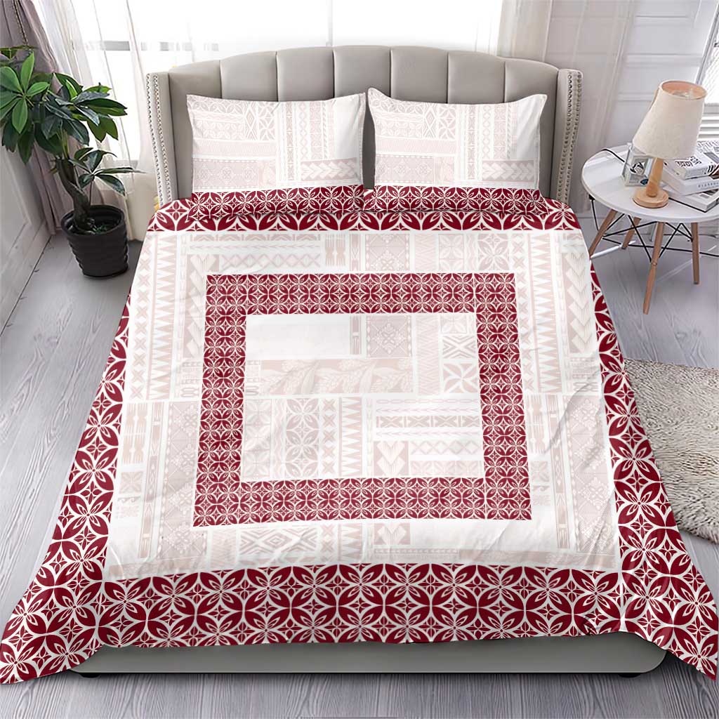Samoa Siapo Red Trimmed Bedding Set Samoa White Sunday - Polynesian Pride
