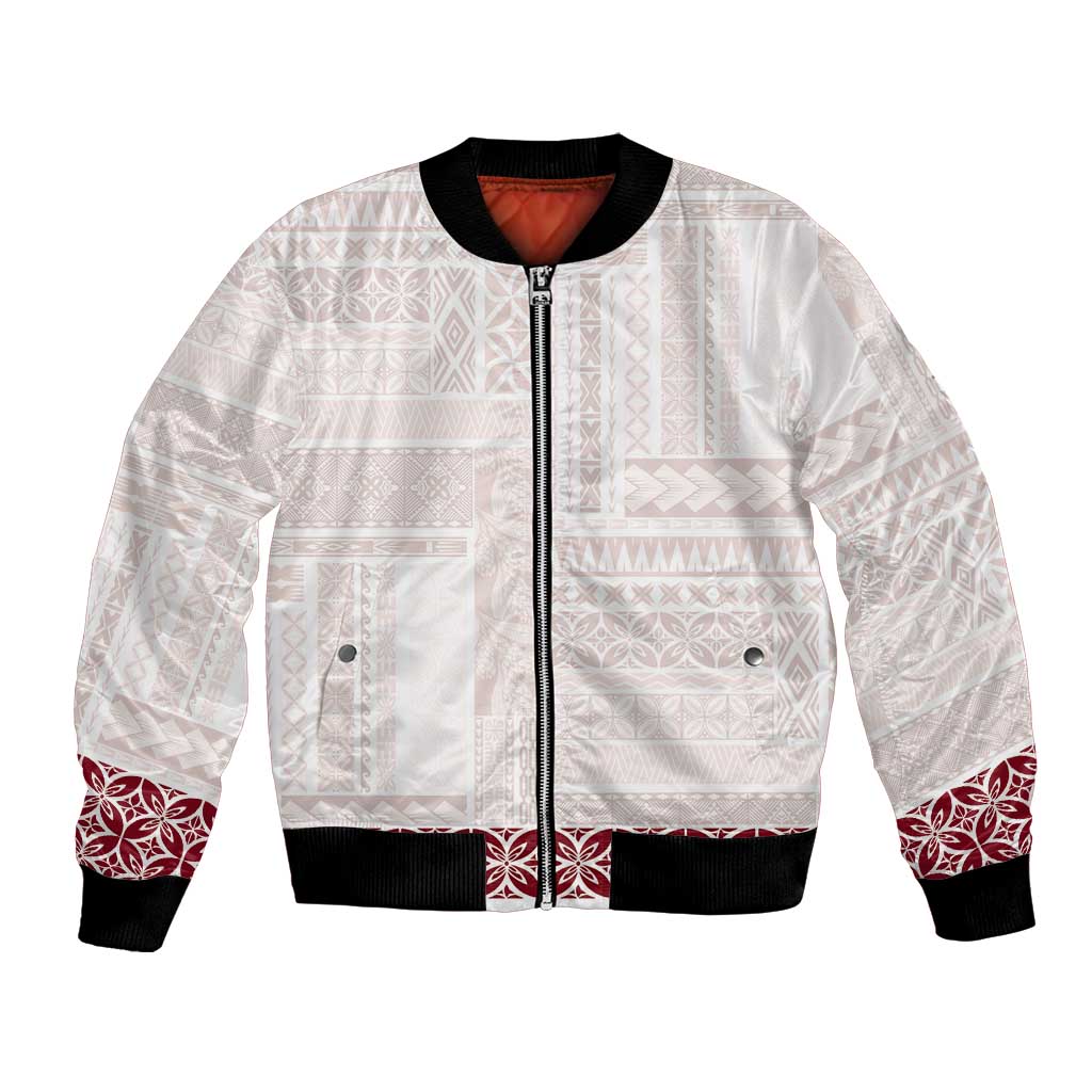 Samoa Siapo Red Trimmed Bomber Jacket Samoa White Sunday - Polynesian Pride