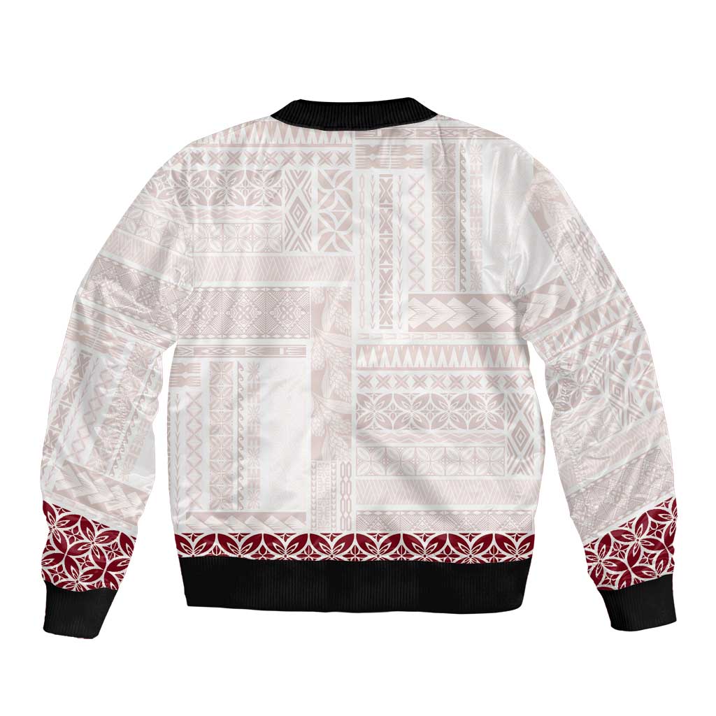 Samoa Siapo Red Trimmed Bomber Jacket Samoa White Sunday - Polynesian Pride
