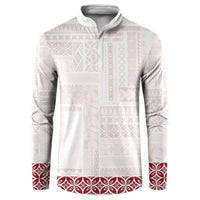 Samoa Siapo Red Trimmed Button Sweatshirt Samoa White Sunday - Polynesian Pride