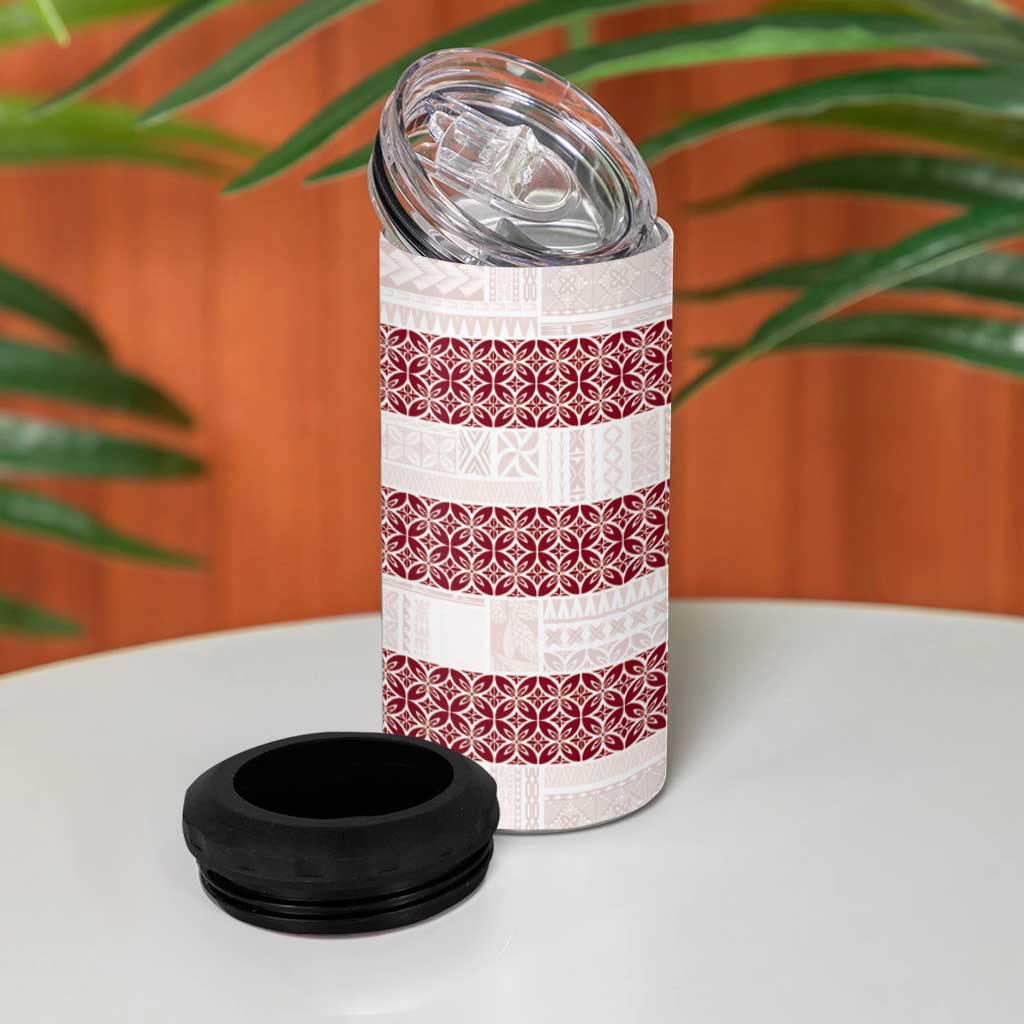 Samoa Siapo Red Trimmed 4 in 1 Can Cooler Tumbler Samoa White Sunday - Polynesian Pride