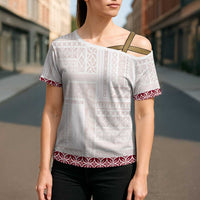 Samoa Siapo Red Trimmed Cross Shoulder Shirt Samoa White Sunday LT01 - Polynesian Pride