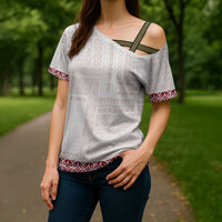 Samoa Siapo Red Trimmed Cross Shoulder Shirt Samoa White Sunday LT01 - Polynesian Pride