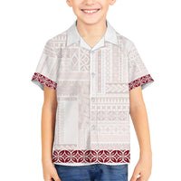 Samoa Siapo Red Trimmed Family Matching Long Sleeve Bodycon Dress and Hawaiian Shirt Samoa White Sunday - Polynesian Pride