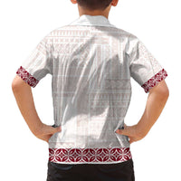 Samoa Siapo Red Trimmed Family Matching Off The Shoulder Long Sleeve Dress and Hawaiian Shirt Samoa White Sunday - Polynesian Pride