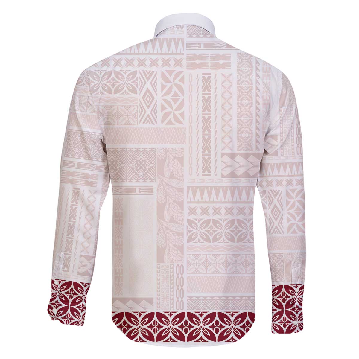 Samoa Siapo Red Trimmed Family Matching Off The Shoulder Long Sleeve Dress and Hawaiian Shirt Samoa White Sunday - Polynesian Pride