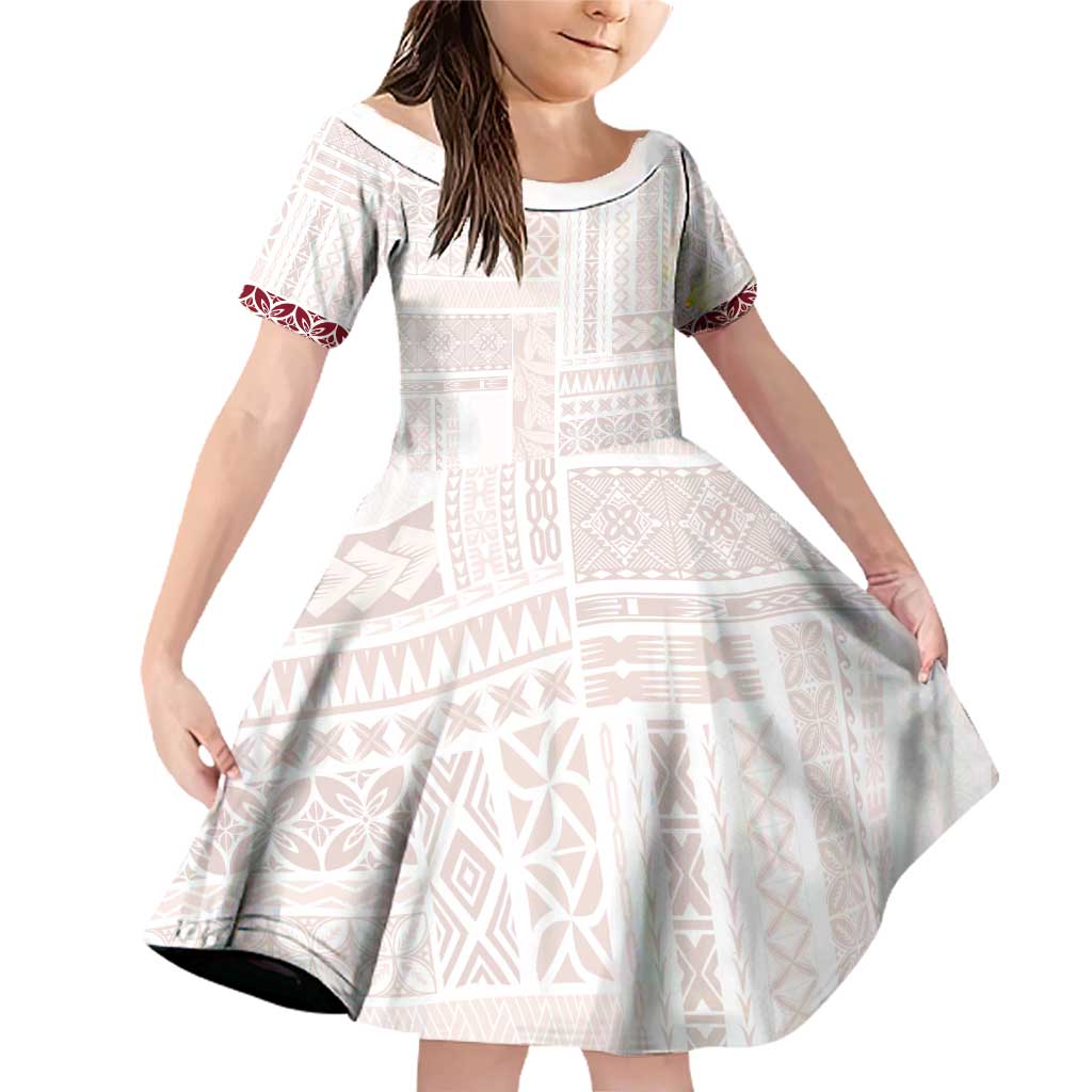 Samoa Siapo Red Trimmed Family Matching Off Shoulder Short Dress and Hawaiian Shirt Samoa White Sunday - Polynesian Pride