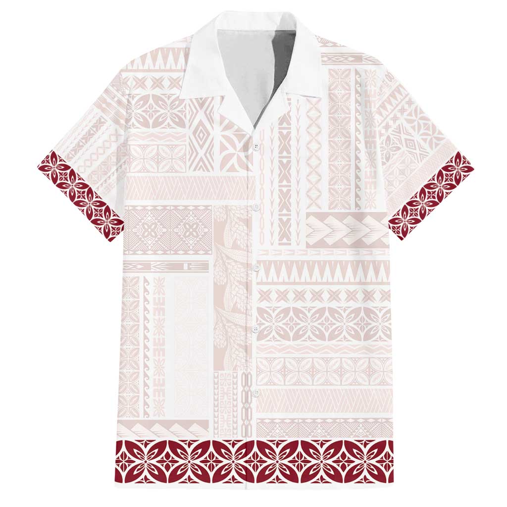 Samoa Siapo Red Trimmed Family Matching Off Shoulder Short Dress and Hawaiian Shirt Samoa White Sunday - Polynesian Pride