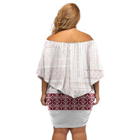 Samoa Siapo Red Trimmed Family Matching Off Shoulder Short Dress and Hawaiian Shirt Samoa White Sunday - Polynesian Pride