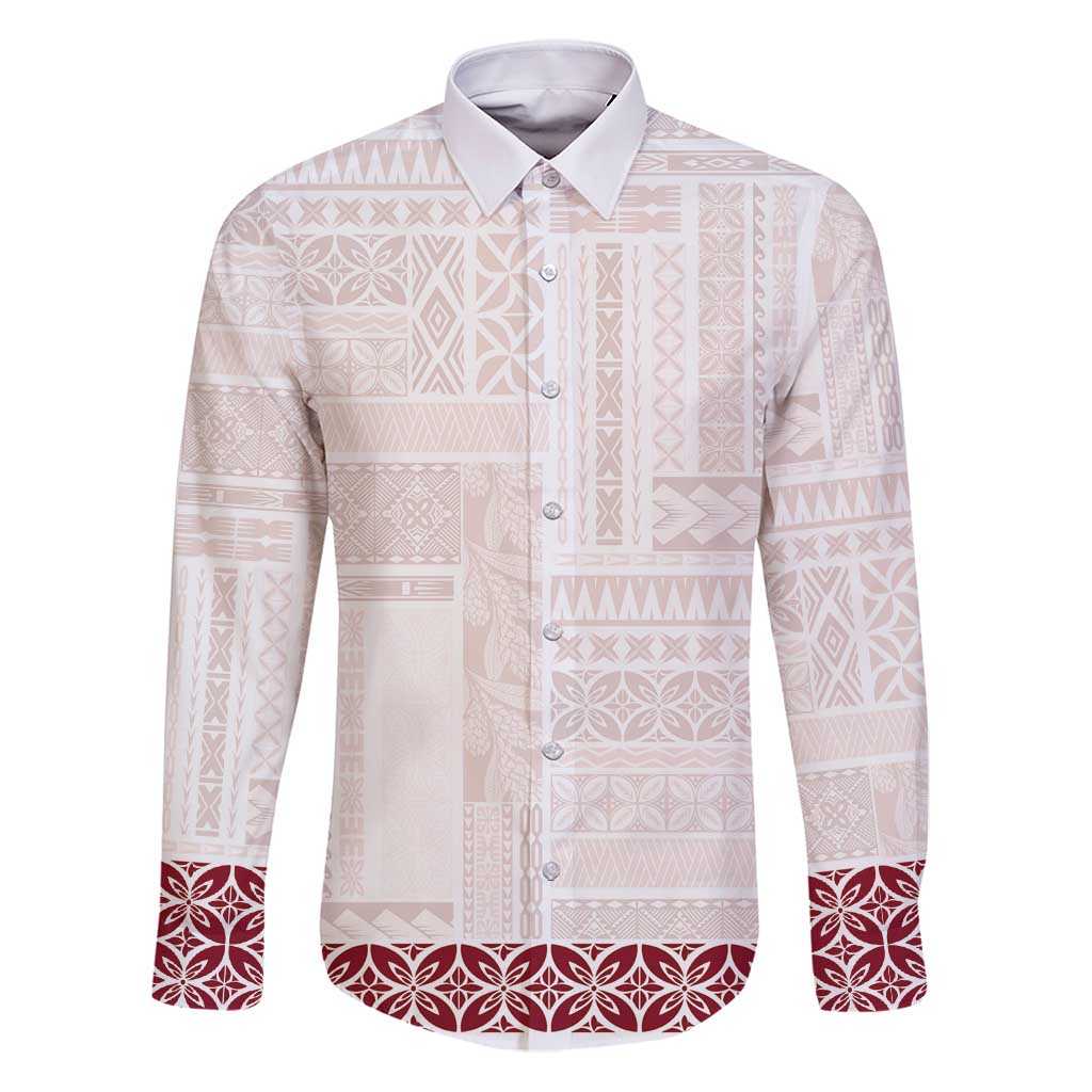 Samoa Siapo Red Trimmed Family Matching Puletasi and Hawaiian Shirt Samoa White Sunday - Polynesian Pride