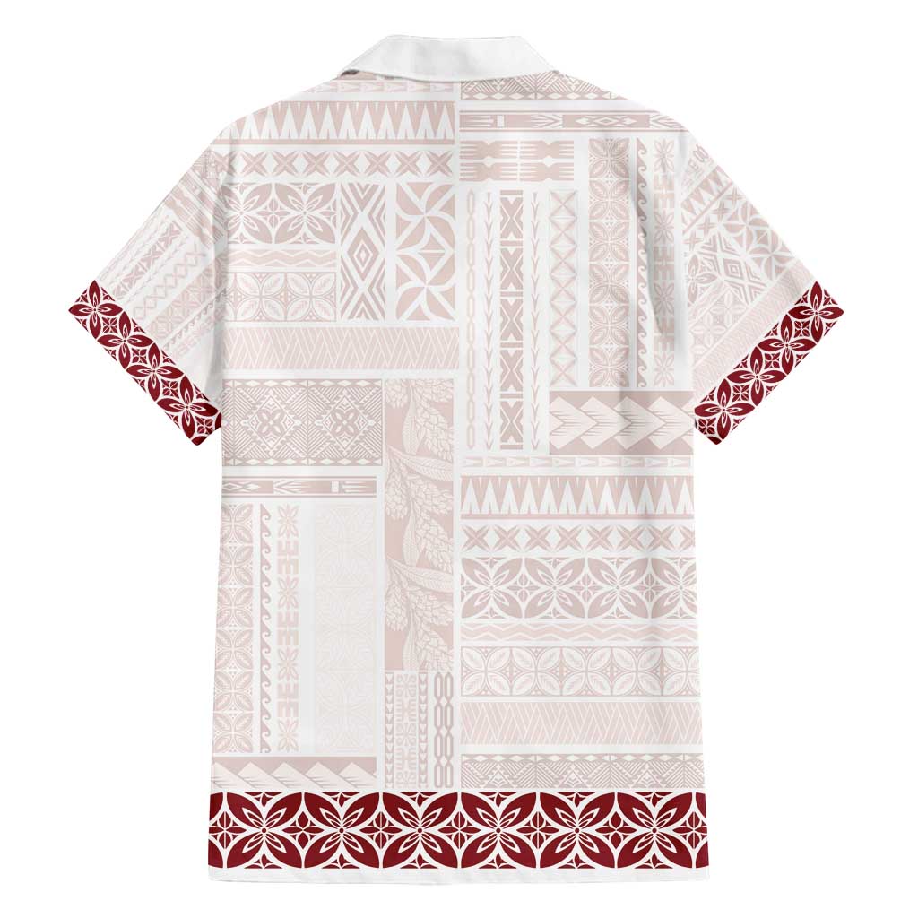 Samoa Siapo Red Trimmed Family Matching Tank Maxi Dress and Hawaiian Shirt Samoa White Sunday - Polynesian Pride