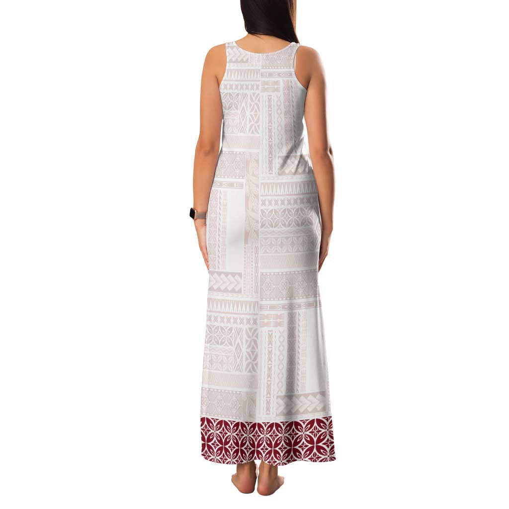 Samoa Siapo Red Trimmed Family Matching Tank Maxi Dress and Hawaiian Shirt Samoa White Sunday - Polynesian Pride