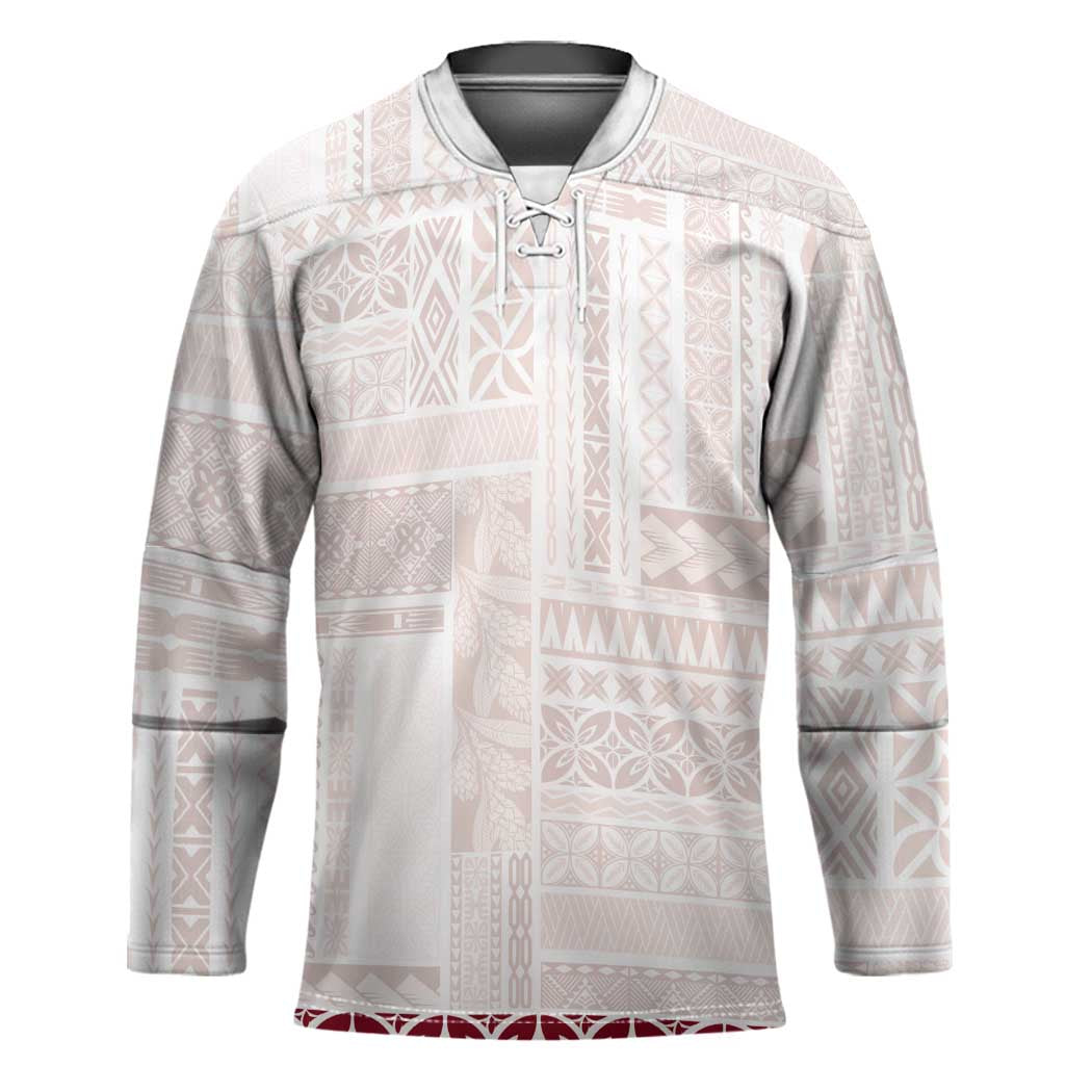 Samoa Siapo Red Trimmed Hockey Jersey Samoa White Sunday LT01 Unisex Red - Polynesian Pride