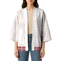 Samoa Siapo Red Trimmed Kimono Samoa White Sunday - Polynesian Pride