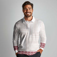 Samoa Siapo Red Trimmed Long Sleeve Polo Shirt Samoa White Sunday - Polynesian Pride