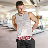 Samoa Siapo Red Trimmed Men Tank Top Samoa White Sunday - Polynesian Pride