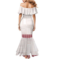 Samoa Siapo Red Trimmed Mermaid Dress Samoa White Sunday - Polynesian Pride