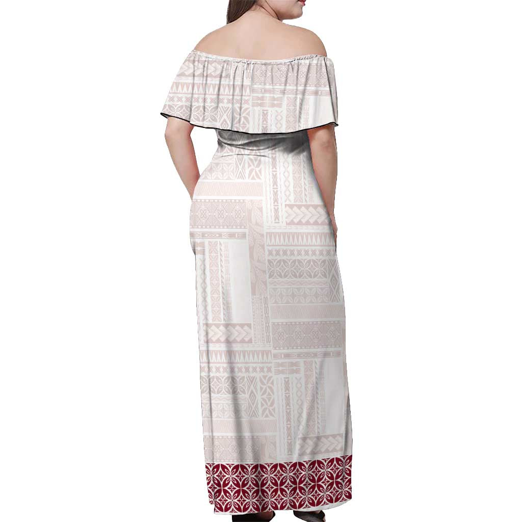 Samoa Siapo Red Trimmed Off Shoulder Maxi Dress Samoa White Sunday - Polynesian Pride