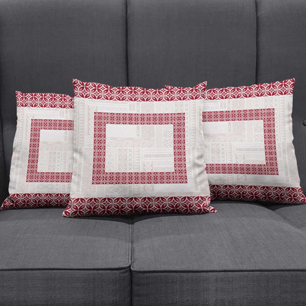 Samoa Siapo Red Trimmed Pillow Cover Samoa White Sunday - Polynesian Pride
