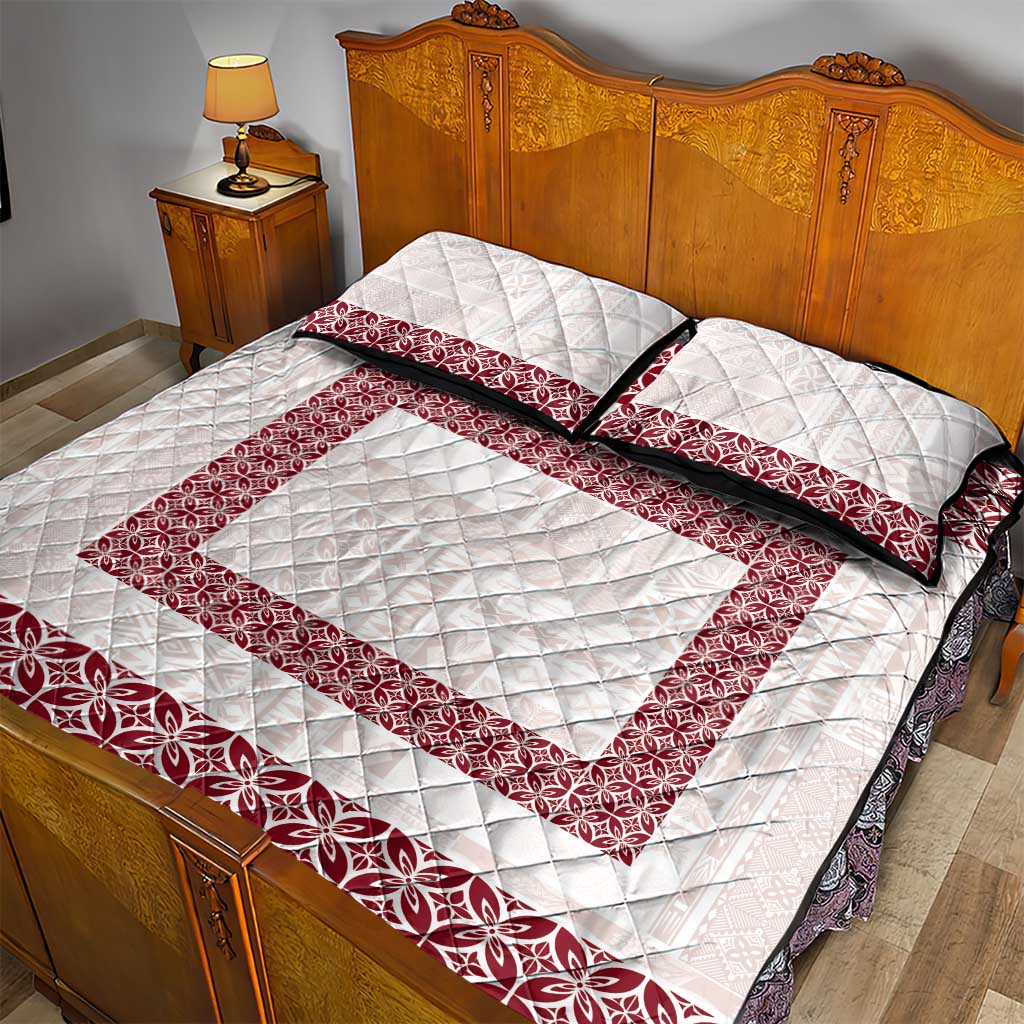 Samoa Siapo Red Trimmed Quilt Bed Set Samoa White Sunday - Polynesian Pride