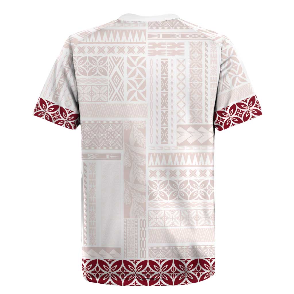 Samoa Siapo Red Trimmed Rugby Jersey Samoa White Sunday - Polynesian Pride