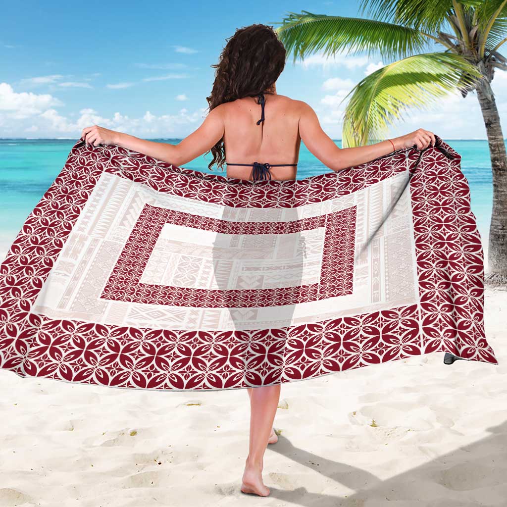 Samoa Siapo Red Trimmed Sarong Samoa White Sunday - Polynesian Pride