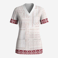 Samoa Siapo Red Trimmed Scrub Top Samoa White Sunday - Polynesian Pride