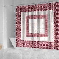 Samoa Siapo Red Trimmed Shower Curtain Samoa White Sunday - Polynesian Pride