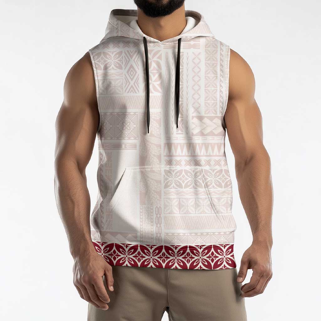 Samoa Siapo Red Trimmed Sleeveless Hoodie Samoa White Sunday LT01 - Polynesian Pride