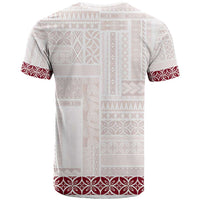 Samoa Siapo Red Trimmed T Shirt Samoa White Sunday - Polynesian Pride