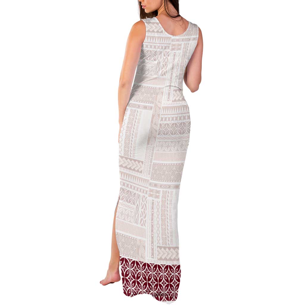 Samoa Siapo Red Trimmed Tank Maxi Dress Samoa White Sunday - Polynesian Pride