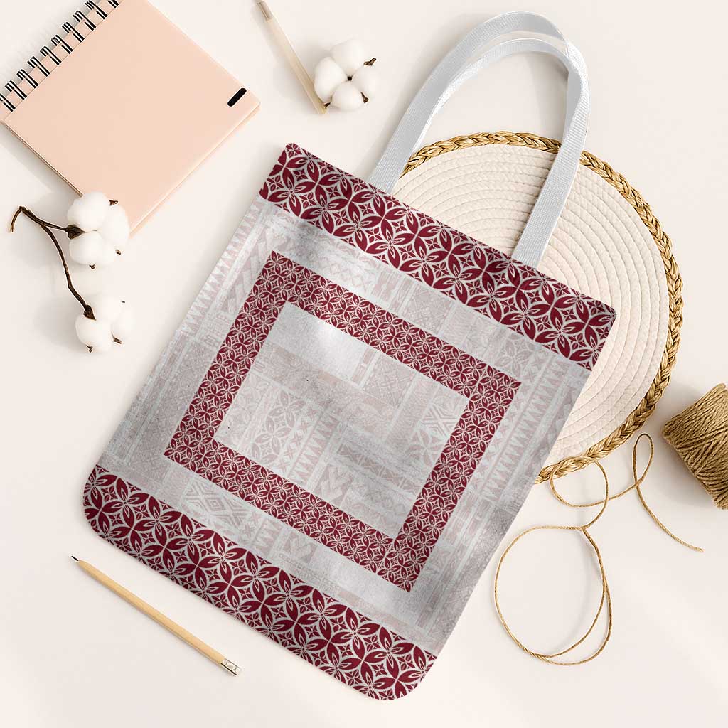 Samoa Siapo Red Trimmed Tote Bag Samoa White Sunday - Polynesian Pride