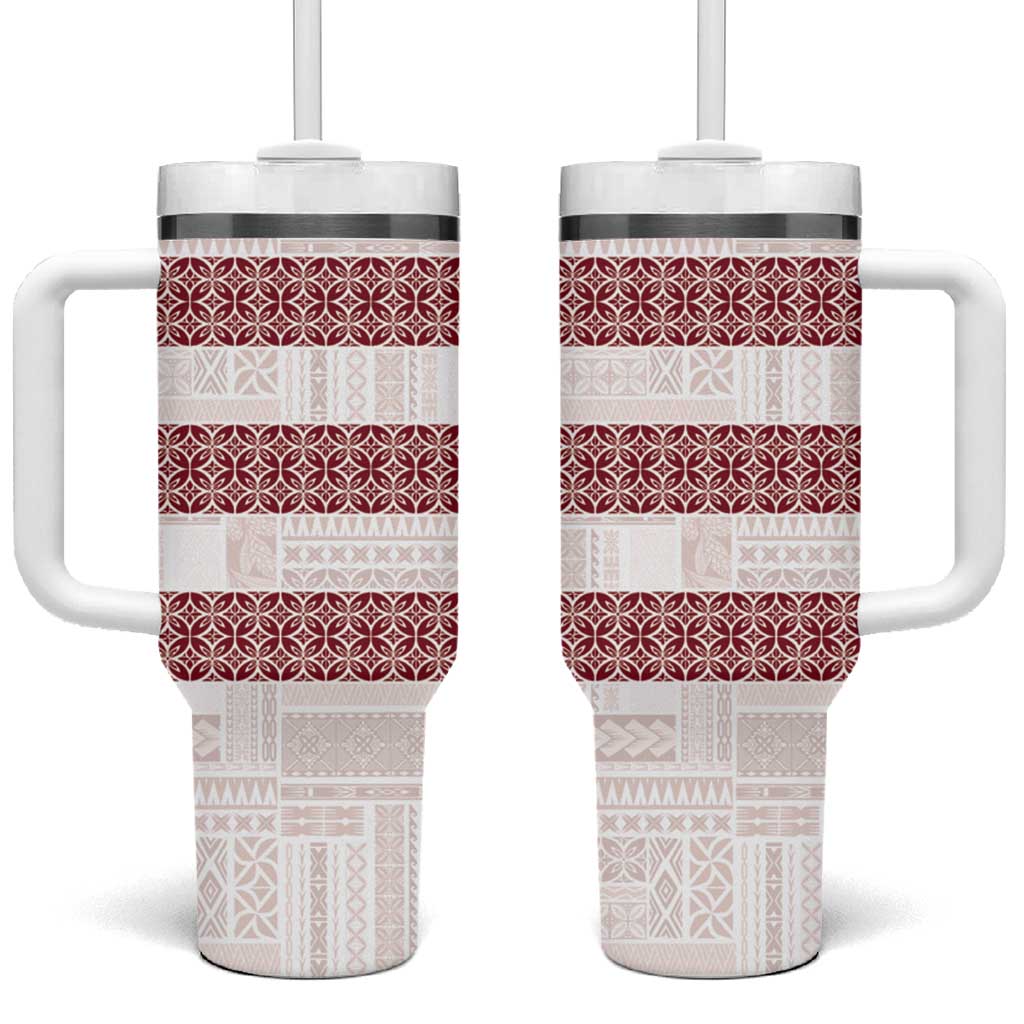 Samoa Siapo Red Trimmed Tumbler With Handle Samoa White Sunday - Polynesian Pride