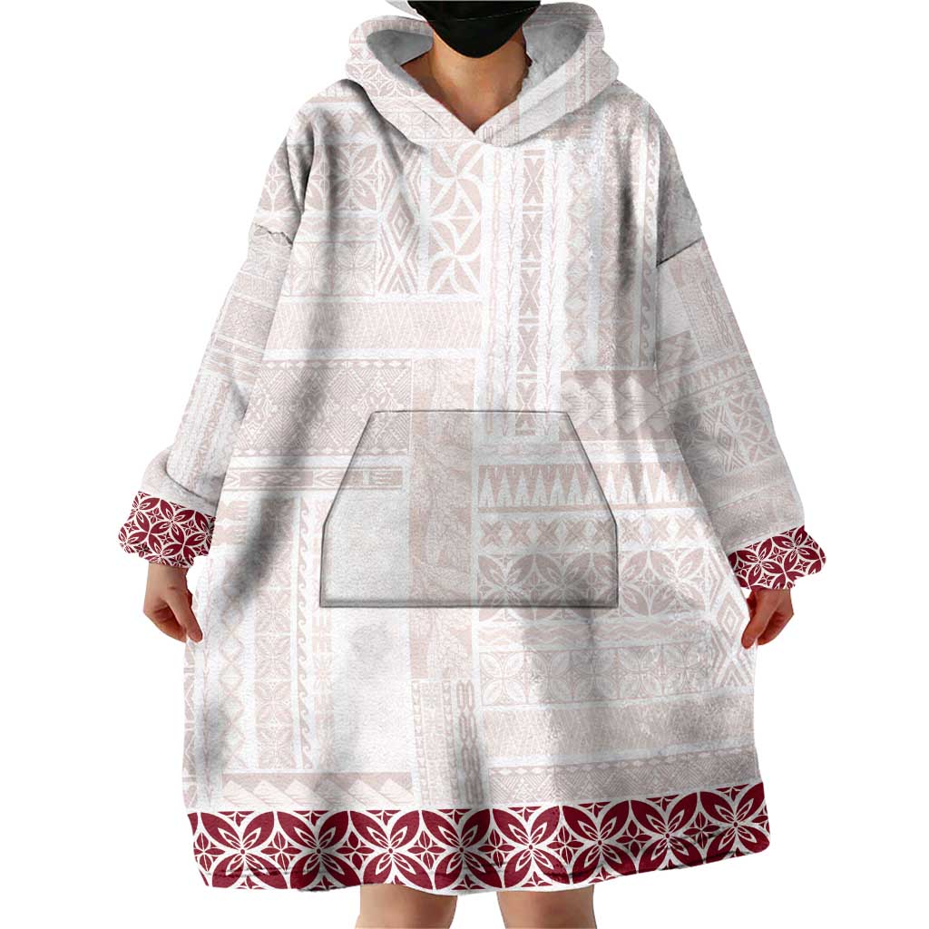 Samoa Siapo Red Trimmed Wearable Blanket Hoodie Samoa White Sunday - Polynesian Pride
