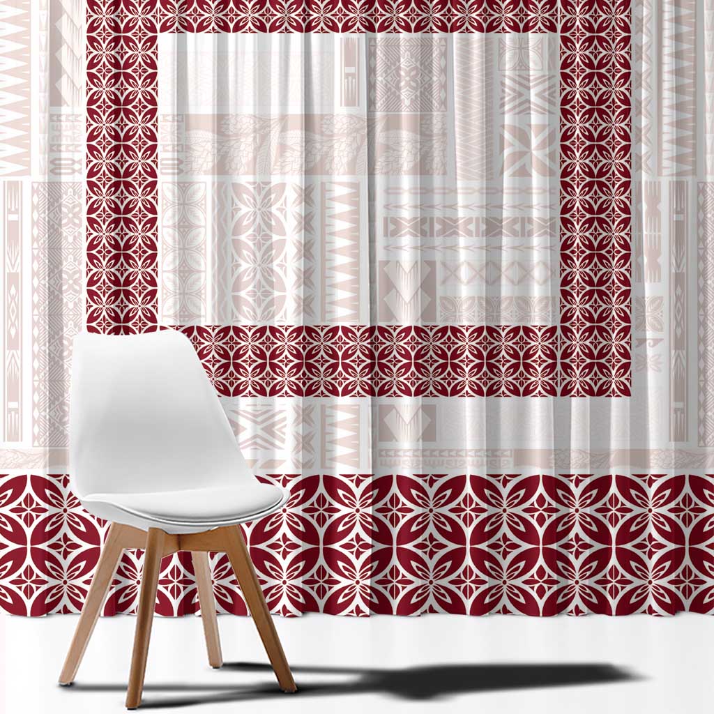 Samoa Siapo Red Trimmed Window Curtain Samoa White Sunday - Polynesian Pride