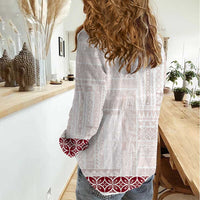 Samoa Siapo Red Trimmed Women Casual Shirt Samoa White Sunday - Polynesian Pride