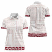 Samoa Siapo Red Trimmed Women Polo Shirt Samoa White Sunday - Polynesian Pride